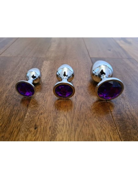 Power Escorts - BR138 - Diamond King Starter 3-Pack - S, M, L - Silver/Dark Blue Stone - Zestawy Korków Analnych - 4