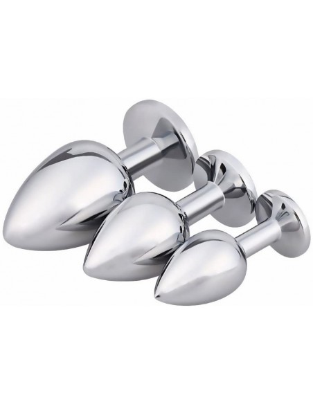 Power Escorts - BR138 - Diamond King Starter 3-Pack - S, M, L - Silver/Dark Blue Stone - Zestawy Korków Analnych - 5