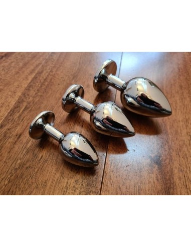 Power Escorts - BR138 - Diamond King Starter 3-Pack - S, M, L - Silver/Dark Blue Stone - Zestawy Korków Analnych - 7