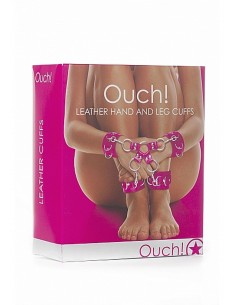 Leather Hand And Legcuffs - Pink - Kajdanki erotyczne - 1 2