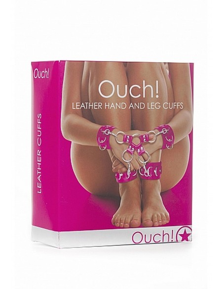 Leather Hand And Legcuffs - Pink - Kajdanki erotyczne - 2