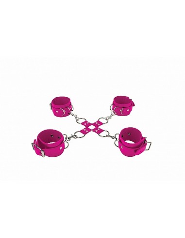 Leather Hand And Legcuffs - Pink - Kajdanki erotyczne - 3