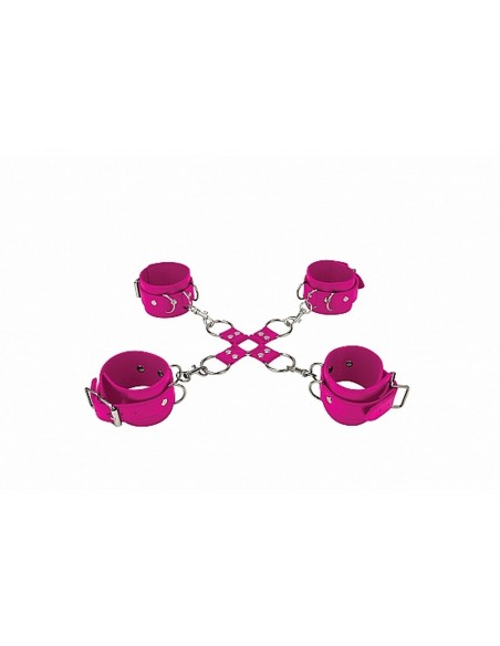 Leather Hand And Legcuffs - Pink - Kajdanki erotyczne - 3