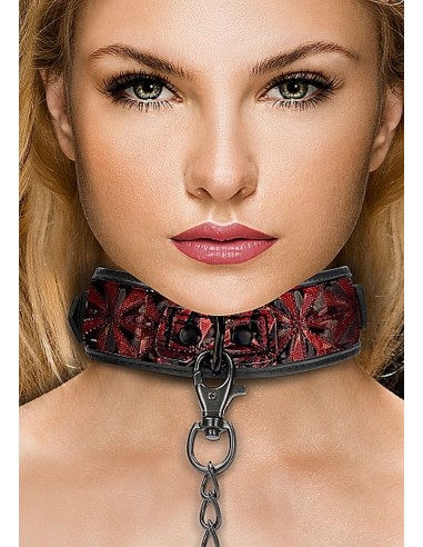Luxury Collar With Leash - Burgundy - Chokery, obroże i smycze - 1