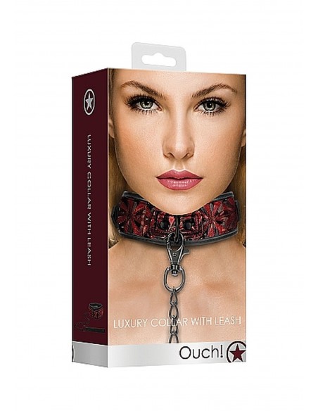 Luxury Collar With Leash - Burgundy - Chokery, obroże i smycze - 3