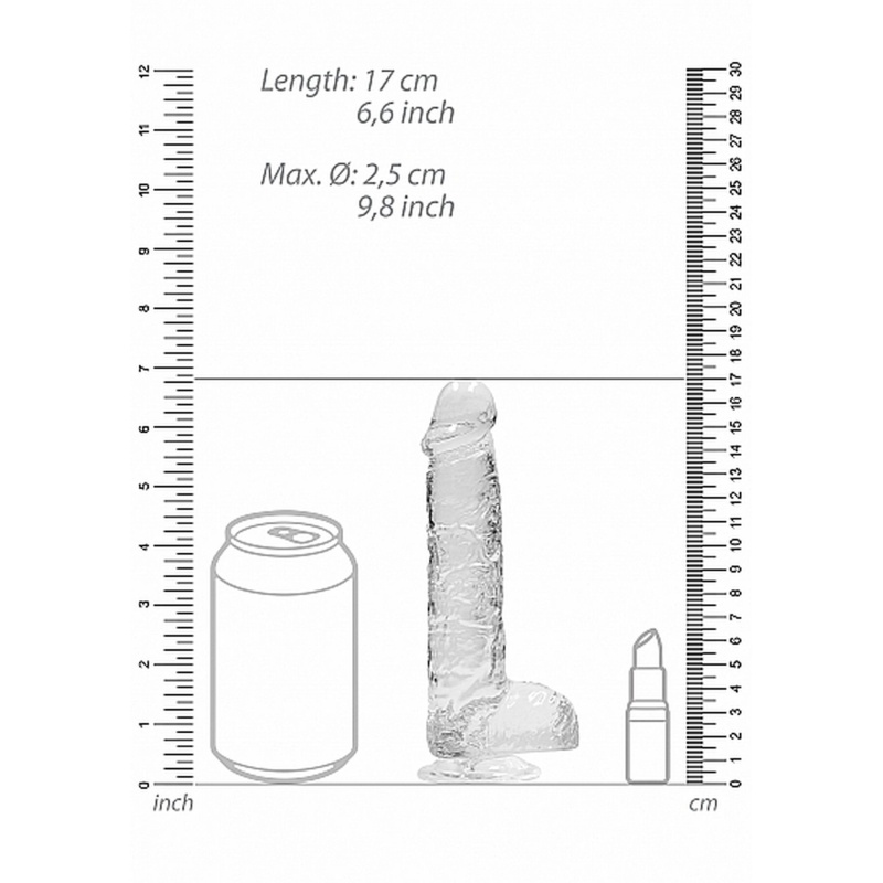 Dildo RealRock Crystal Clear 6-calowy z jądrami i przyssawką - przezroczysty, 17 cm - 3