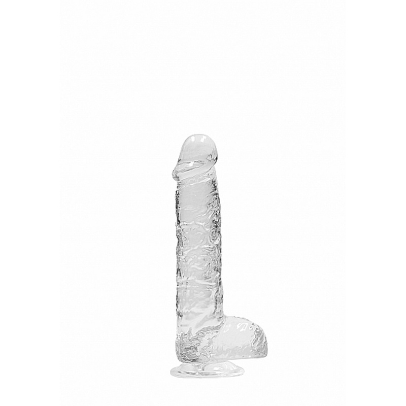 Dildo RealRock Crystal Clear 6-calowy z jądrami i przyssawką - przezroczysty, 17 cm - 4
