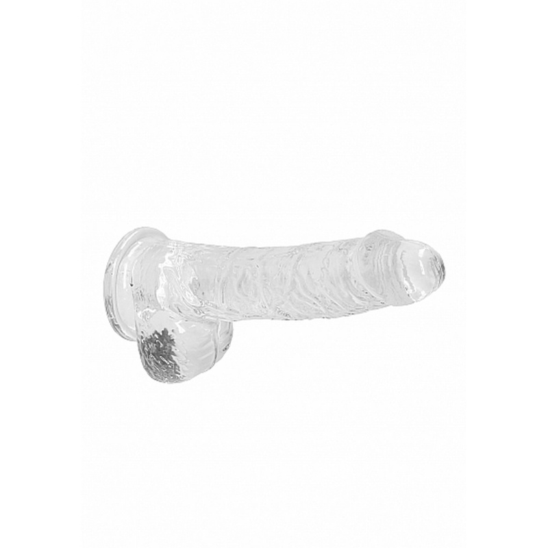 Dildo RealRock Crystal Clear 6-calowy z jądrami i przyssawką - przezroczysty, 17 cm - 6