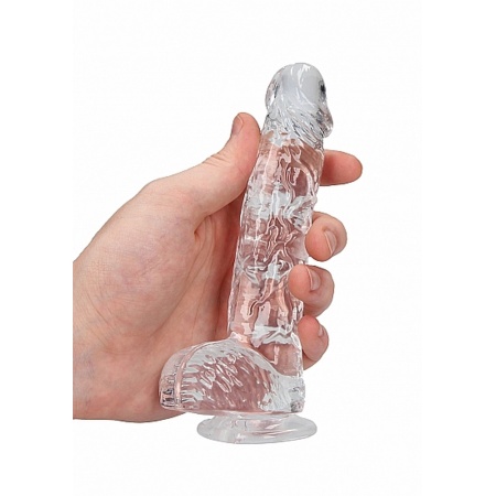 Dildo RealRock Crystal Clear 6-calowy z jądrami i przyssawką - przezroczysty, 17 cm - 7