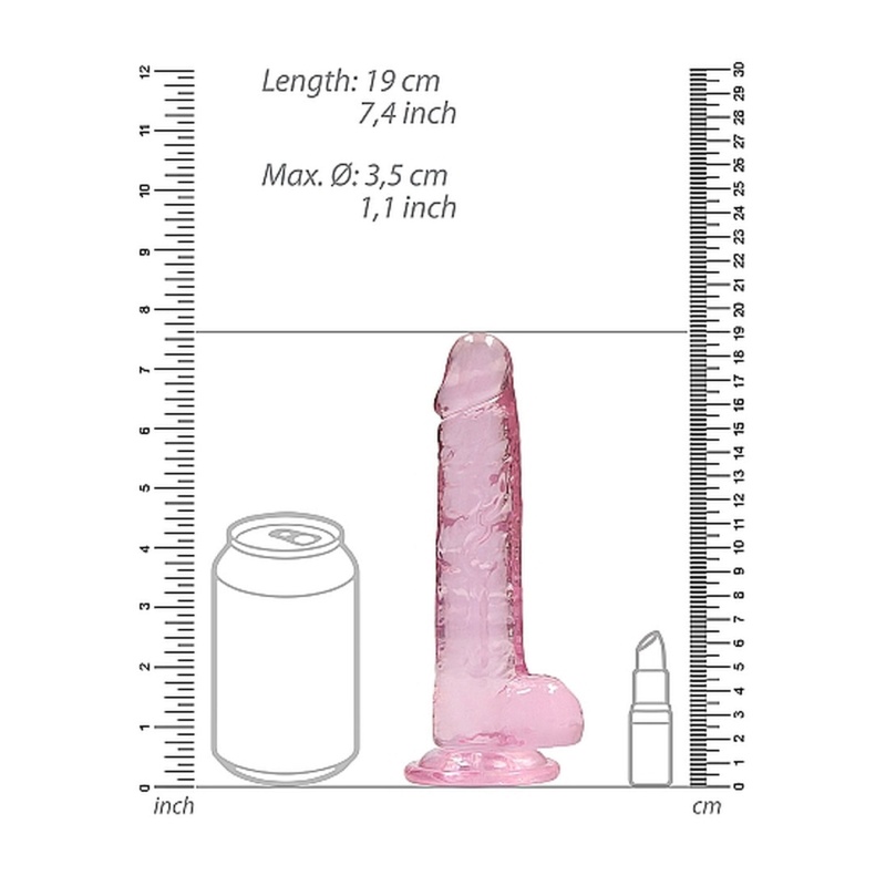 Realistyczny dildo z jądrami CRYSTAL CLEAR - przyssawka, TPE, długość wkładana 15 cm - 3
