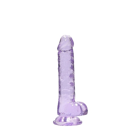 Realistyczne dildo CRYSTAL CLEAR z jądrami i przyssawką, 19 cm, fioletowe - 1