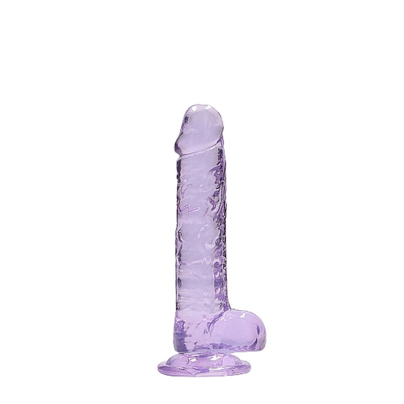 Realistyczne dildo CRYSTAL CLEAR z jądrami i przyssawką, 19 cm, fioletowe - 4