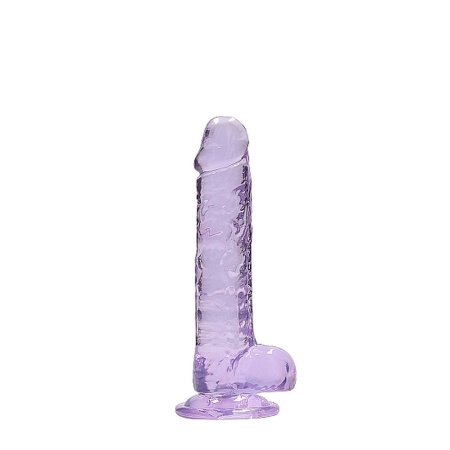 Realistyczne dildo CRYSTAL CLEAR z jądrami i przyssawką, 19 cm, fioletowe - 4