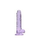Realistyczne dildo CRYSTAL CLEAR z jądrami i przyssawką, 19 cm, fioletowe - 4