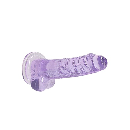 Realistyczne dildo CRYSTAL CLEAR z jądrami i przyssawką, 19 cm, fioletowe - 6