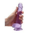 Realistyczne dildo CRYSTAL CLEAR z jądrami i przyssawką, 19 cm, fioletowe - 7