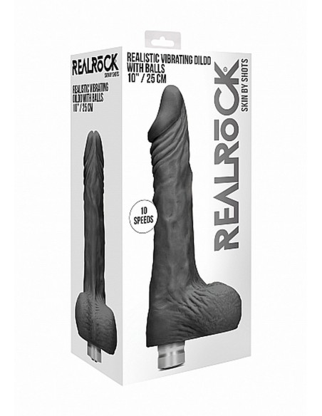 10" / 25 cm Realistic Vibrating Dildo With Balls - Black - Wibratory Realistyczne - 2