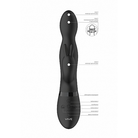 Wibrator króliczek Niva 360degrees Rabbit Black - rotacyjny 360° ze stymulacją punktu G i łechtaczki, 21,5 cm - 3