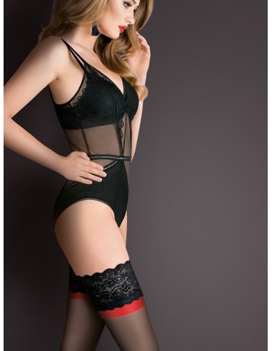 Bielizna-Pończochy cienkie Calze Victoria Czarno/Czerwone S/M - Pończochy - 1