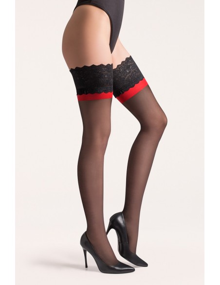 Bielizna-Pończochy cienkie Calze Victoria Czarno/Czerwone S/M - Pończochy - 3