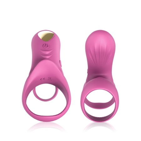 Pierścień wibracyjny Ranger Red Pink - 2 rozciągliwe pierścienie (prącie i jądra), pilot 12 m, 10,9 × 9,7 × 4,7 cm - 1