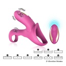 Pierścień wibracyjny Ranger Red Pink - 2 rozciągliwe pierścienie (prącie i jądra), pilot 12 m, 10,9 × 9,7 × 4,7 cm - 3