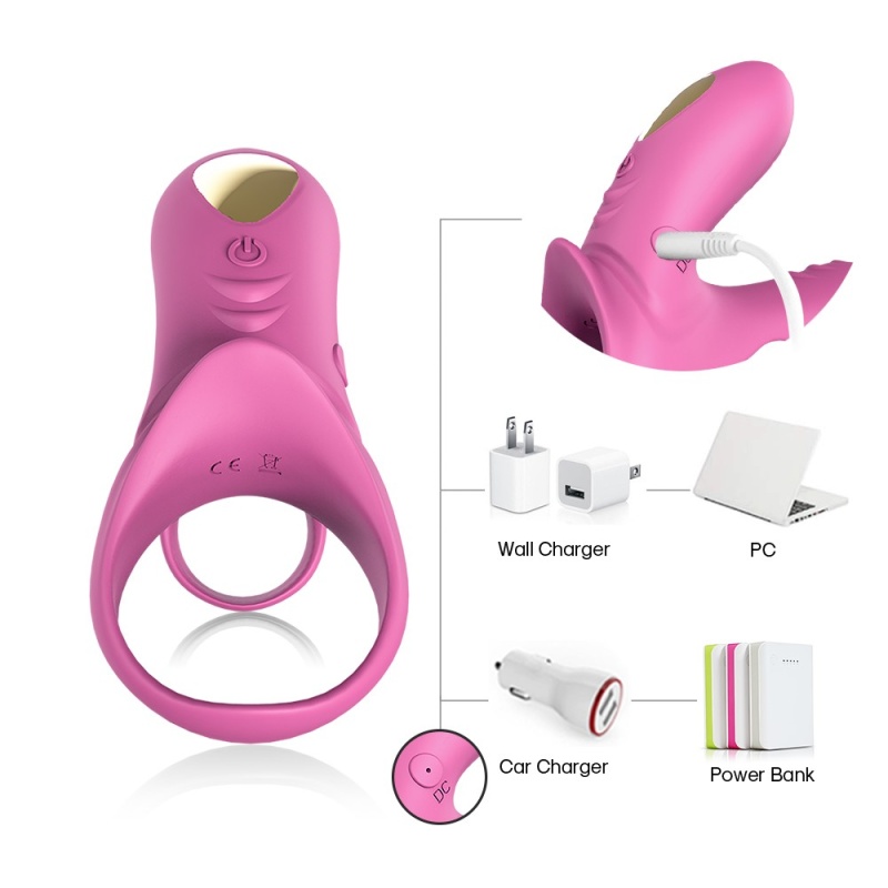 Pierścień wibracyjny Ranger Red Pink - 2 rozciągliwe pierścienie (prącie i jądra), pilot 12 m, 10,9 × 9,7 × 4,7 cm - 5