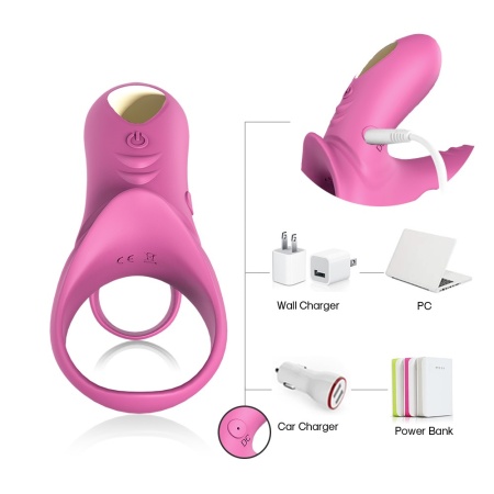 Pierścień wibracyjny Ranger Red Pink - 2 rozciągliwe pierścienie (prącie i jądra), pilot 12 m, 10,9 × 9,7 × 4,7 cm - 5