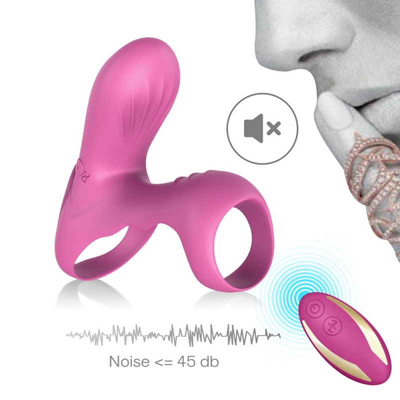 Pierścień wibracyjny Ranger Red Pink - 2 rozciągliwe pierścienie (prącie i jądra), pilot 12 m, 10,9 × 9,7 × 4,7 cm - 7