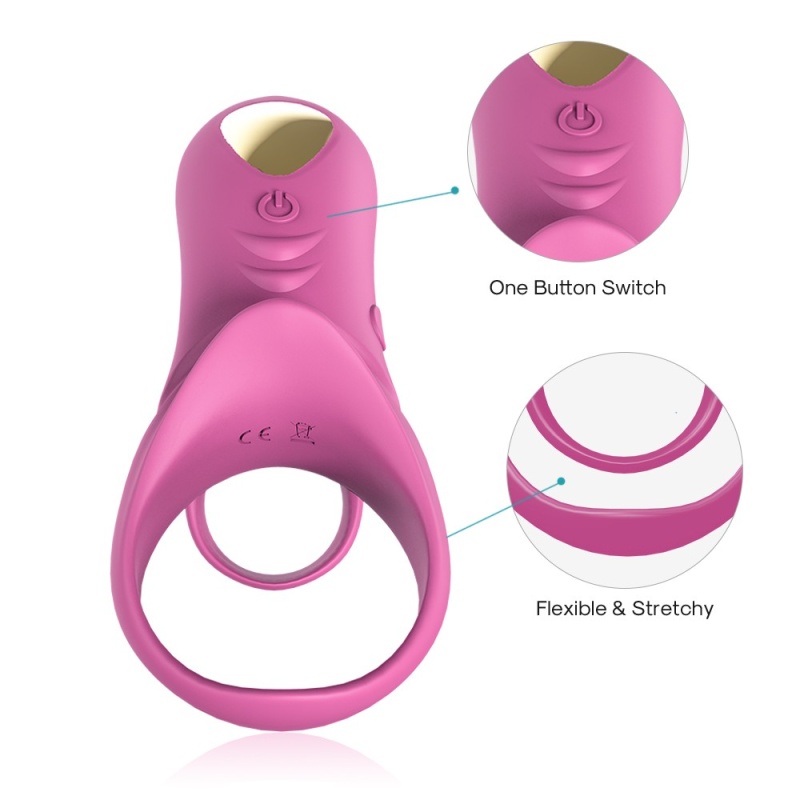 Pierścień wibracyjny Ranger Red Pink - 2 rozciągliwe pierścienie (prącie i jądra), pilot 12 m, 10,9 × 9,7 × 4,7 cm - 8