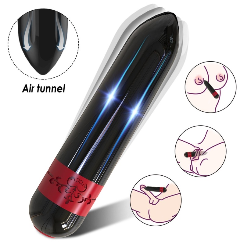 Wibrator Rocket Black - silikon medyczny + ABS, 9 trybów wibracji, wodoodporny IPX7, 73 × 35 × 30 mm - 5