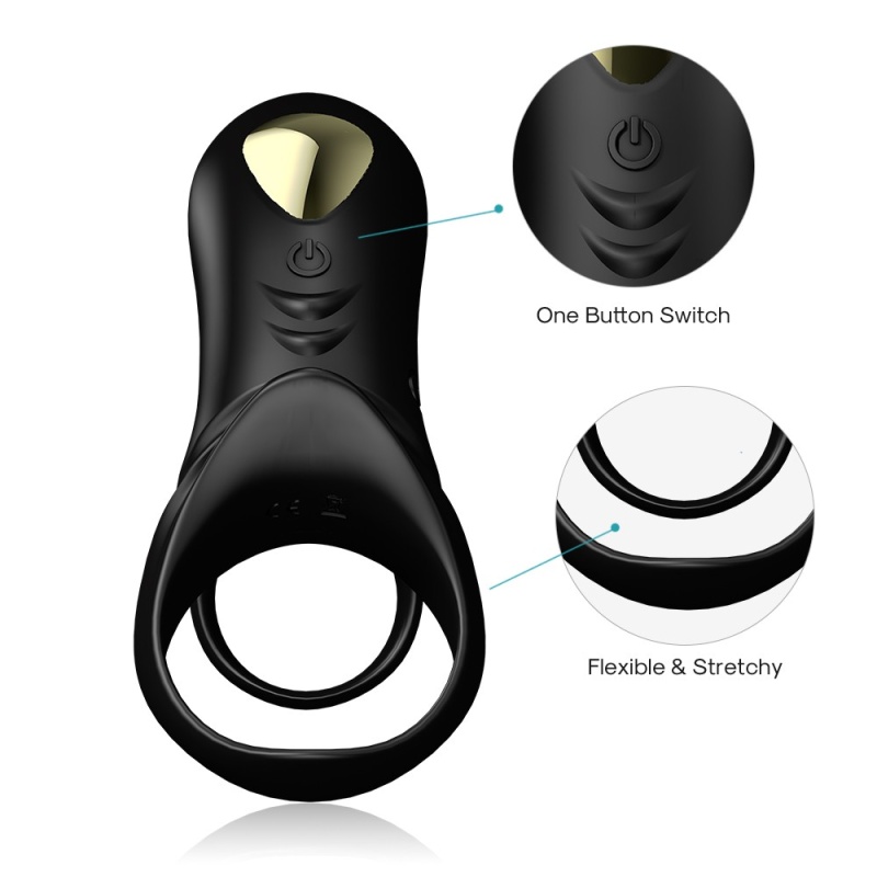 Podwójny pierścień erekcyjny Ranger black - 9 trybów wibracji - 8