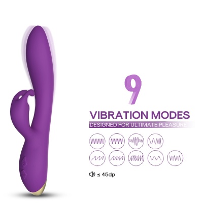 Wibrator typu królik Bonnie Purple - miękki silikon, podwójny silnik, 2×9 trybów, 222 mm - 1 2