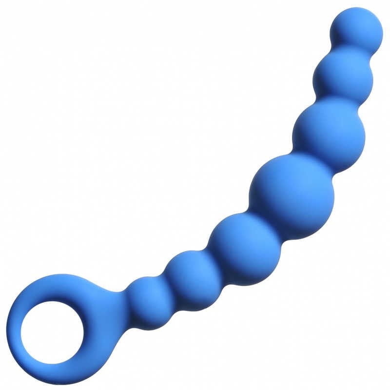 Łańcuch analny Beards Flexible Wand Blue - silikon medyczny, 18 cm, stopniowane segmenty 2-3 cm, pierścień oporowy - 2