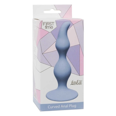 Korek analny Curved Anal Plug Blue - zakrzywiony silikon medyczny z podstawą przyssawkową, 10,5 cm - 1