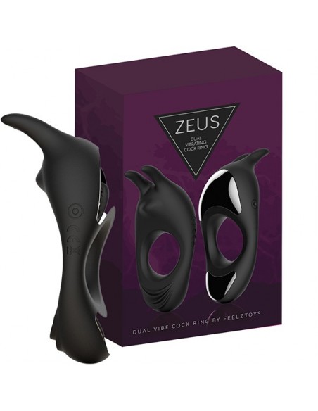 Zeus Dual Vibe Cock Ring Black - Pierścienie erekcyjne wibrujące - 1