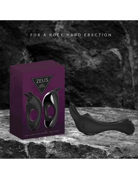 Zeus Dual Vibe Cock Ring Black - Pierścienie erekcyjne wibrujące - 6