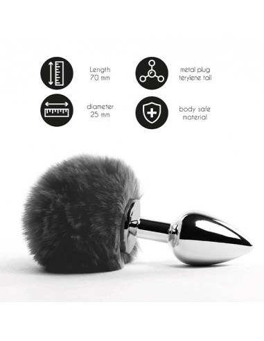 FeelzToys -Bunny Tails Butt Plug Black - Korki analne z ogonkiem - 2