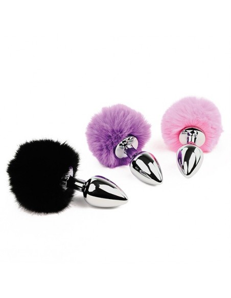 FeelzToys -Bunny Tails Butt Plug Black - Korki analne z ogonkiem - 3