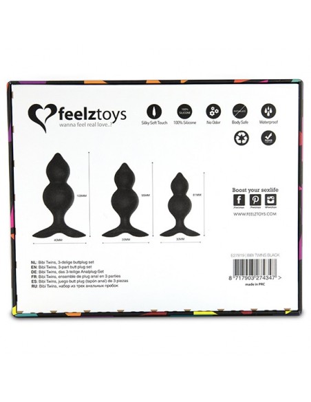 Bibi Twin Butt Plug Set 3 Pcs Black - Zestawy Korków Analnych - 4