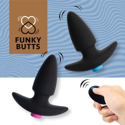 Zestaw 2 wibrujących zatyczek analnych FeelzToys FunkyButts 3,7 cm x 10,6 cm - 1