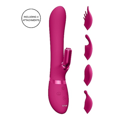 Wibrator Króliczek Chou Pink - 2 Silniki NG F1, 4 Wymienne Nakładki, 22,3 × 4,3 cm - 1 2