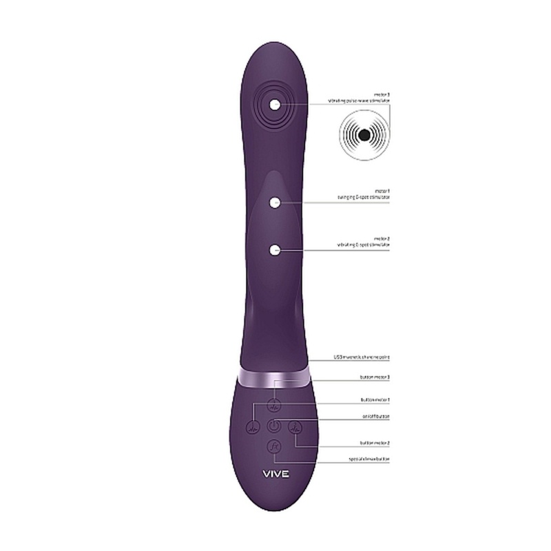 Wibrator króliczek Aimi Purple - trzy silniki F1 z falą pulsacyjną i ruchami bocznymi, długość całkowita 22,3 cm, długość wkłada - 9