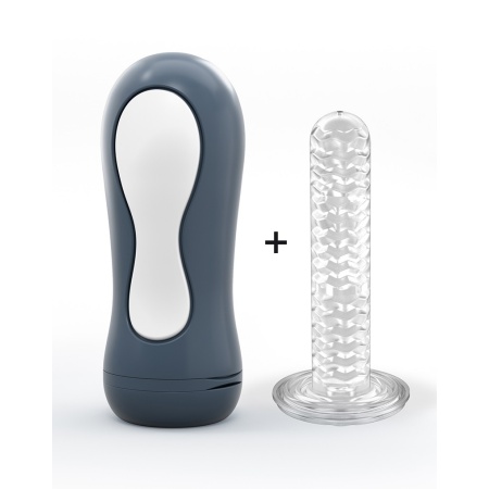 Masturbator Sexpresso z ręczną regulacją nacisku i teksturowaną membraną, 20 cm - 2