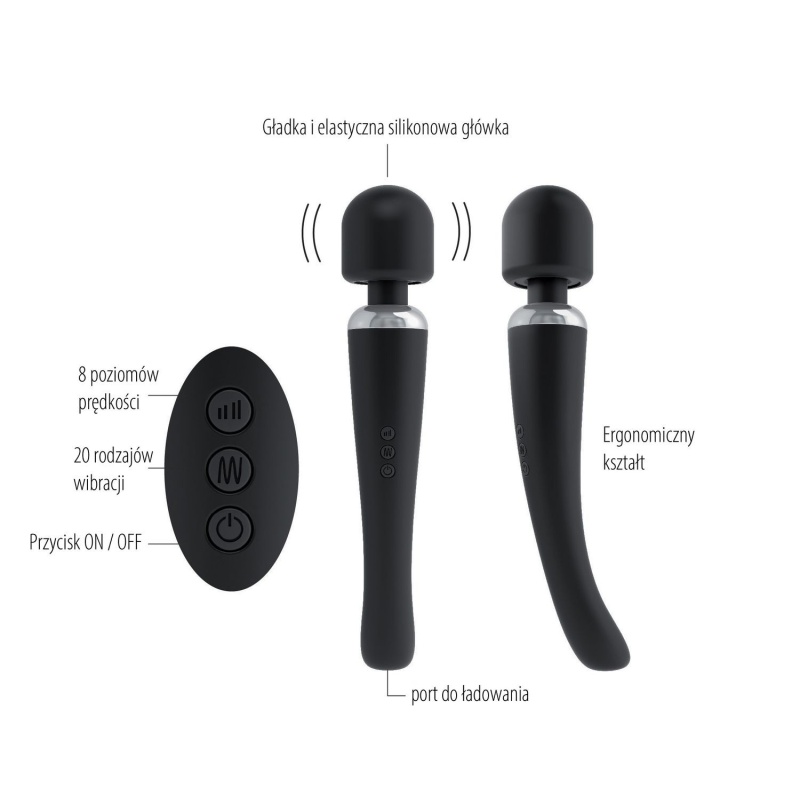 Wibrator typu różdżka Marc Dorcel Megawand Black - głowica silikonowa 5,5 cm, długość 29 cm, 20 trybów wibracji - 4