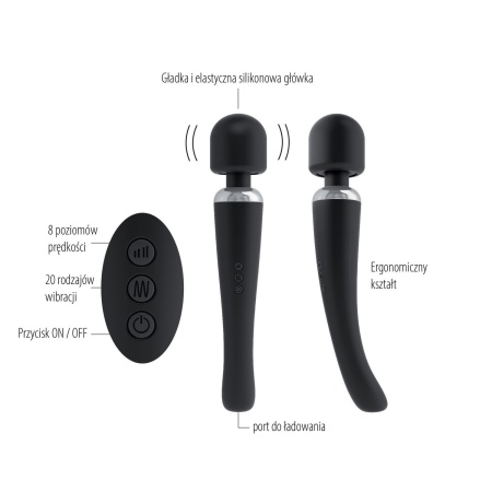 Wibrator typu różdżka Marc Dorcel Megawand Black - głowica silikonowa 5,5 cm, długość 29 cm, 20 trybów wibracji - 4