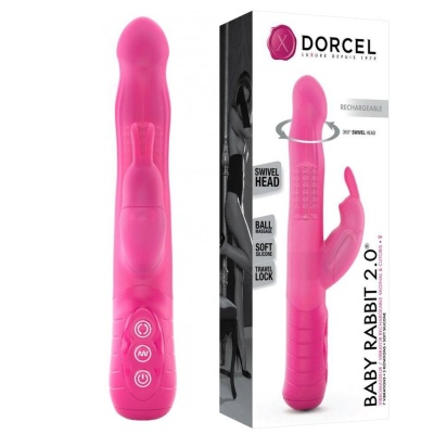 Wibrator króliczek Baby Rabbit 2.0 Magenta - obrotowa główka z pierścieniem kulek, 22 cm - 1 2