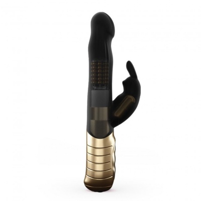 Wibrator typu króliczek Baby Rabbit Black & Gold 2.0 - dwa niezależne silniczki, rotacja 360° - 22 cm - 1