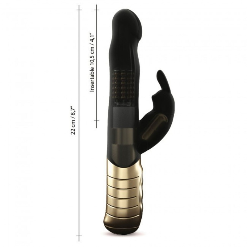 Wibrator typu króliczek Baby Rabbit Black & Gold 2.0 - dwa niezależne silniczki, rotacja 360° - 22 cm - 6