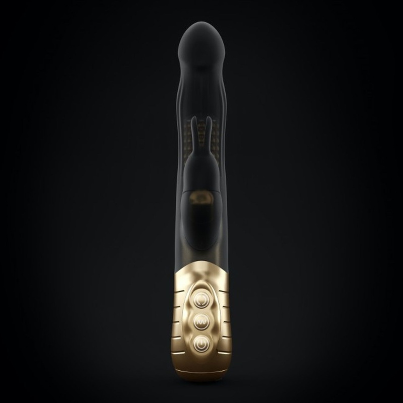 Wibrator typu króliczek Baby Rabbit Black & Gold 2.0 - dwa niezależne silniczki, rotacja 360° - 22 cm - 8